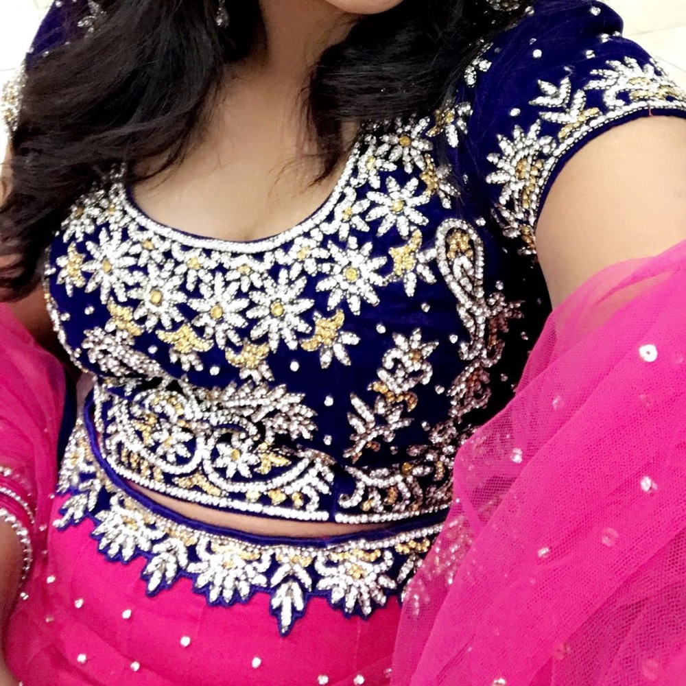 FINAL SALE Hot pink and blue Lehenga stone work Indian outfit